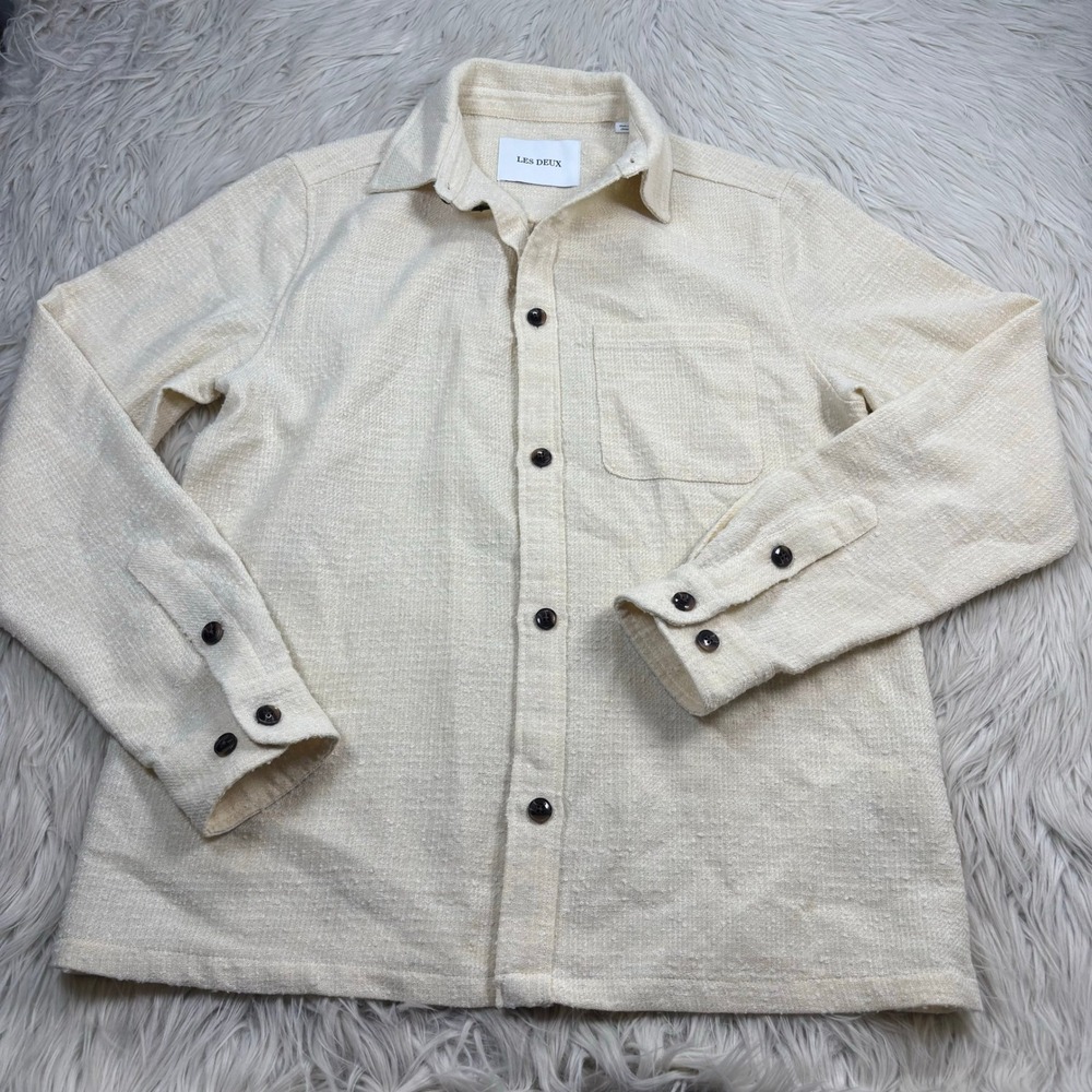 Les Deux Men's M Cream Kevin Boucle Shirt Button Front Preppy Old Money